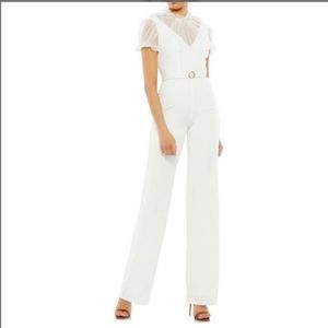 NWT Mac Duggal Illusion Belted Jumpsuit White Size 14